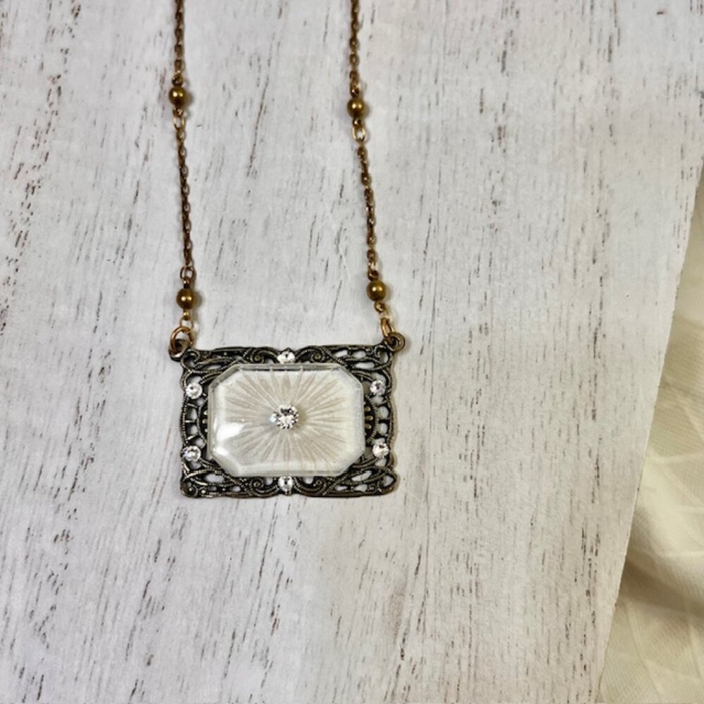 ANNE KOPLIK Vintage Forever Sunray Vault Necklace Swarovski Crystals Brass